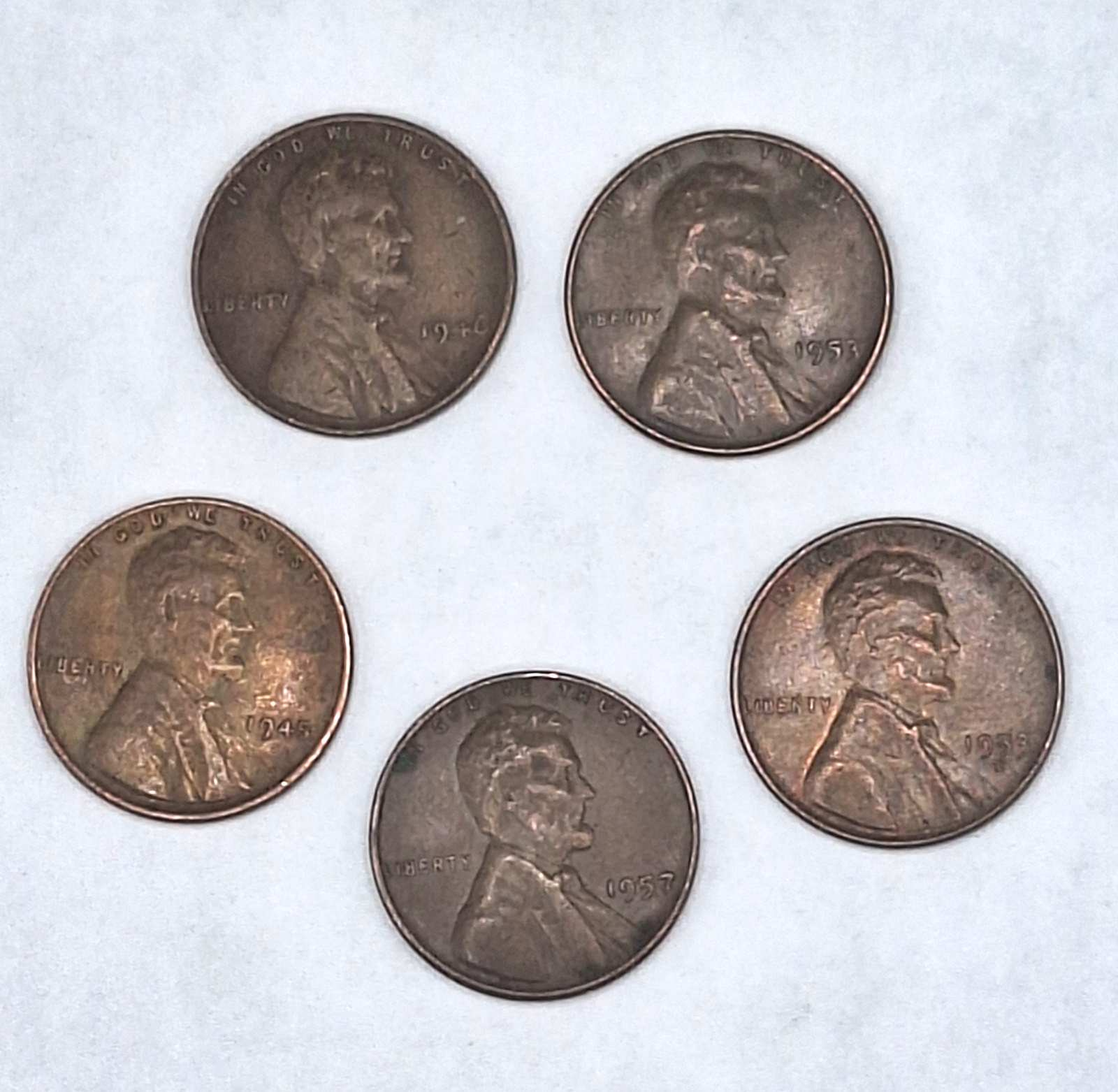 LOT 5 - 1909-1958 - Random Date Lincoln Wheat Penny - Free Shipping *Circulated*