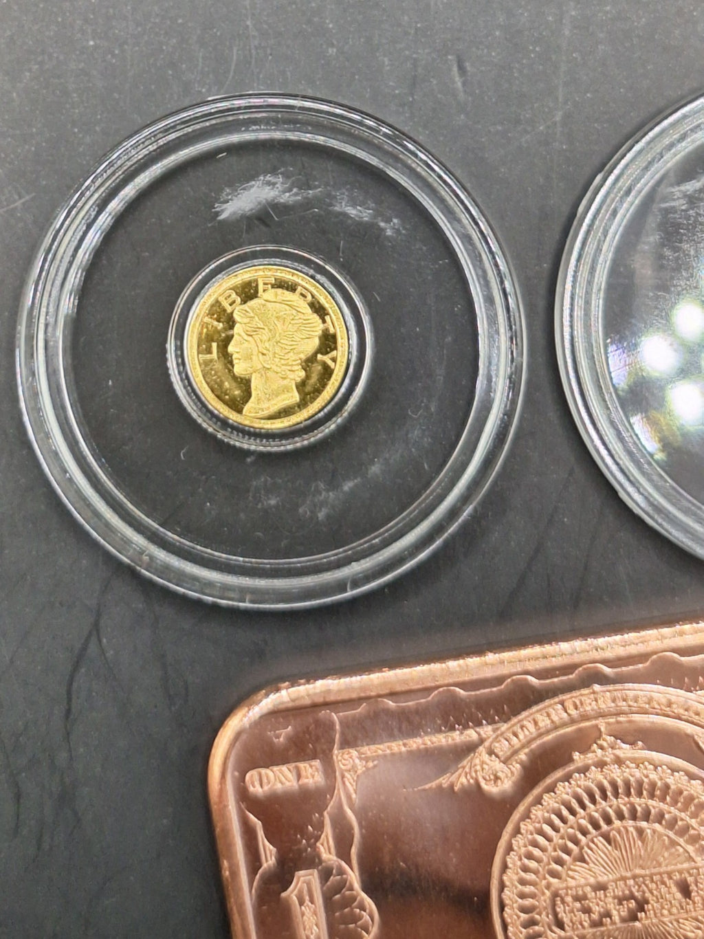 2x Mercury Gold Dime 1/200 oz .9999 Gold Coins + FREE 2x 1 oz Copper Bars