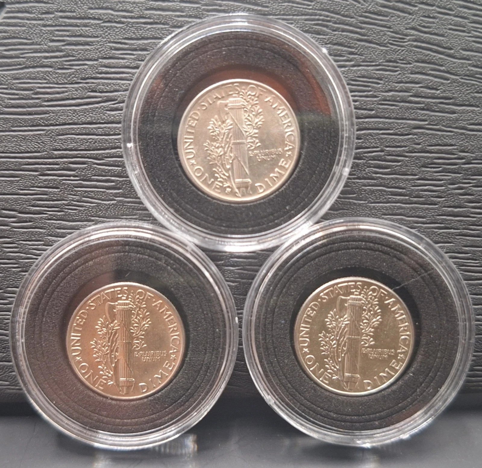 Set of 3 - MERCURY DIME GEM BU UNCIRCULATED 90% SILVER 10C PDS IN CASE HOLDER