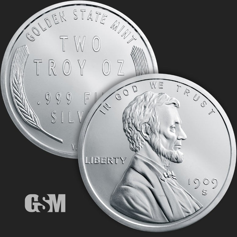 2 oz Lincoln Wheat Cent Silver Round