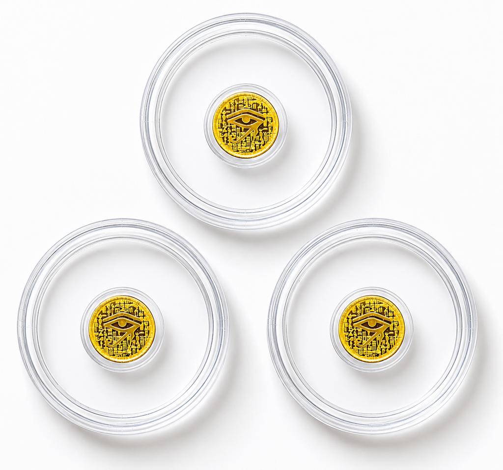 3x 1/500 Troy Oz .9999 Fine Gold Egyptian Eye of Ra Round Coin Bullion Handmade