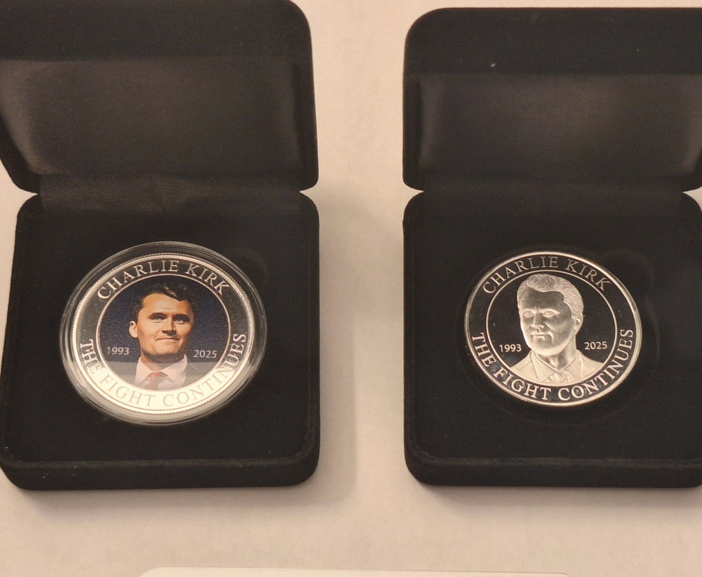 Charlie Kirk Silver Set w/ Display Cases + BONUS Spirit Card 1g Valcambi bar!