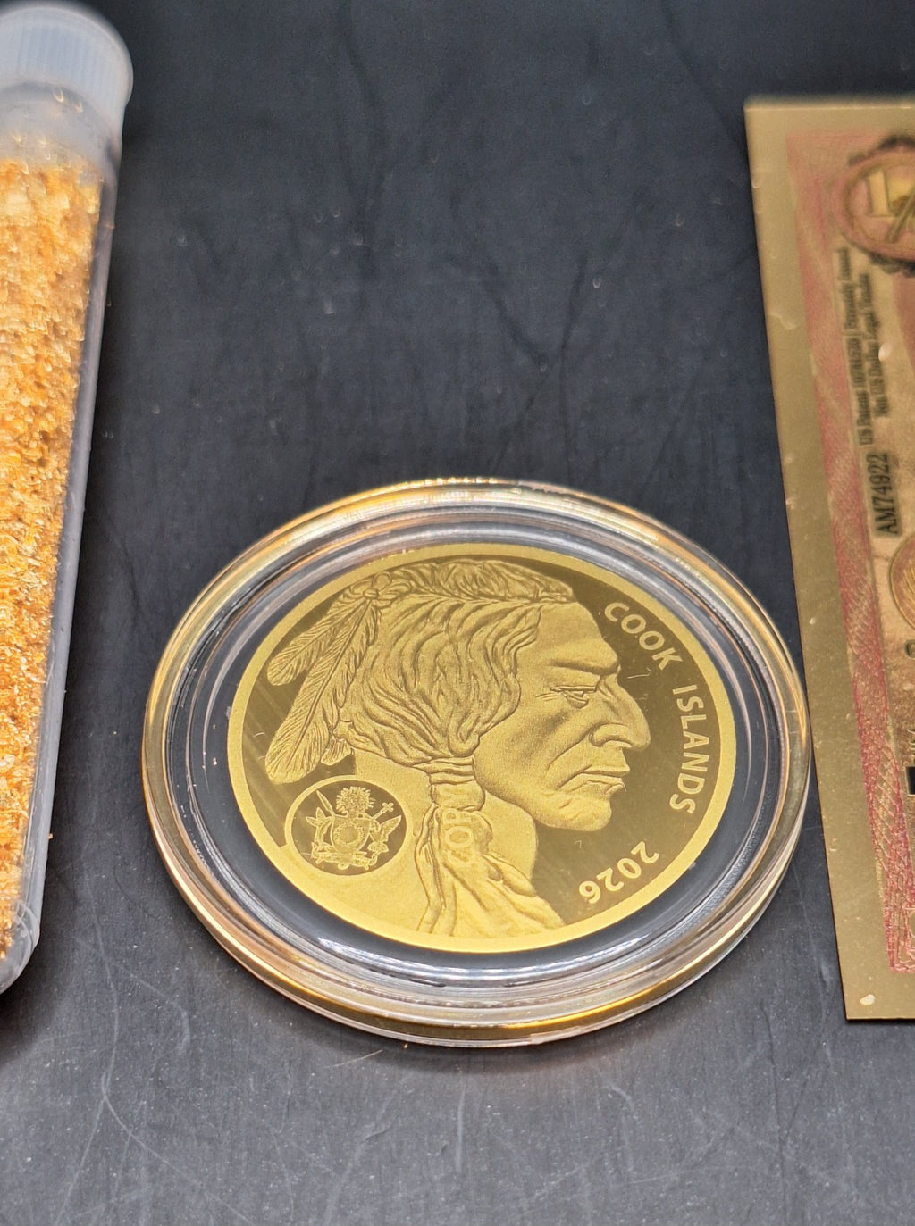 Gold Collection Set Buffalo Gold Coin, Goldback Note & Genuine Gold Flakes