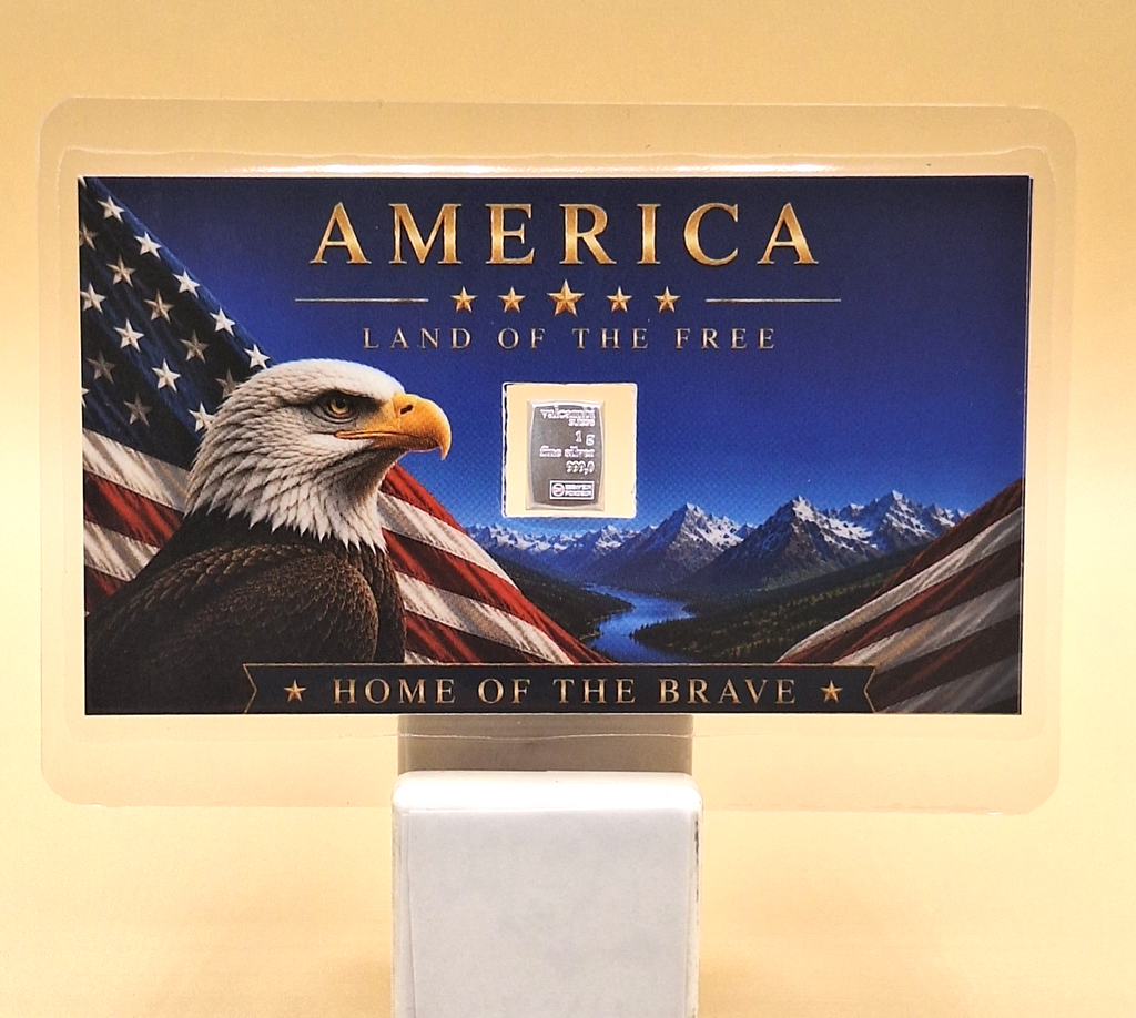 American Bald Eagle w/ Genuine 1g Valcambi Suisse .999 Fine Silver Bar Gift Card