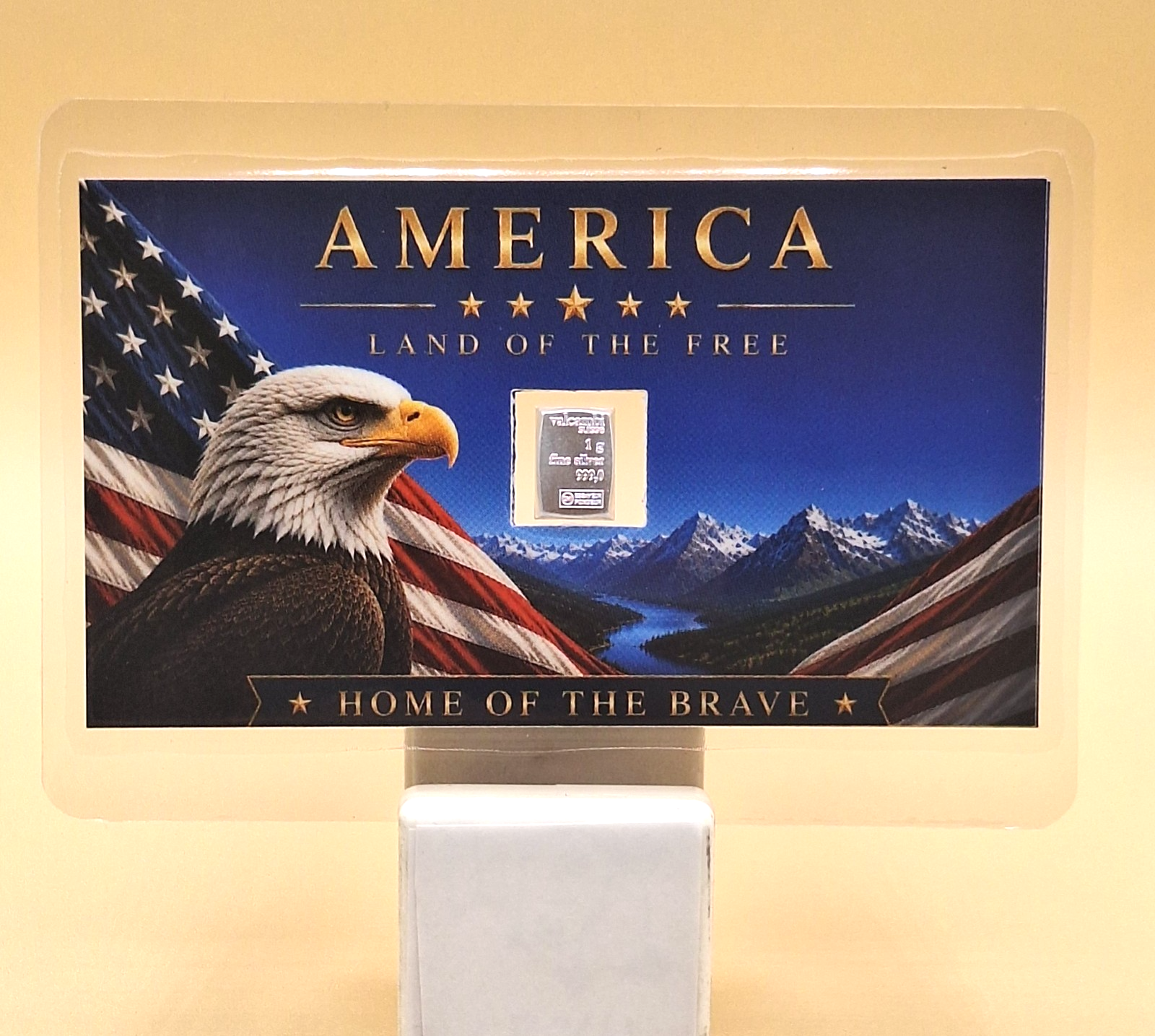 American Bald Eagle w/ Genuine 1g Valcambi Suisse .999 Fine Silver Bar Gift Card