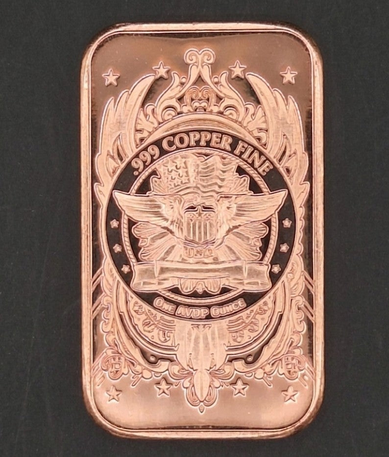 USA Eagle Shield 1oz Copper Ingot .999 Pure Bullion Bar Gift American Heritage