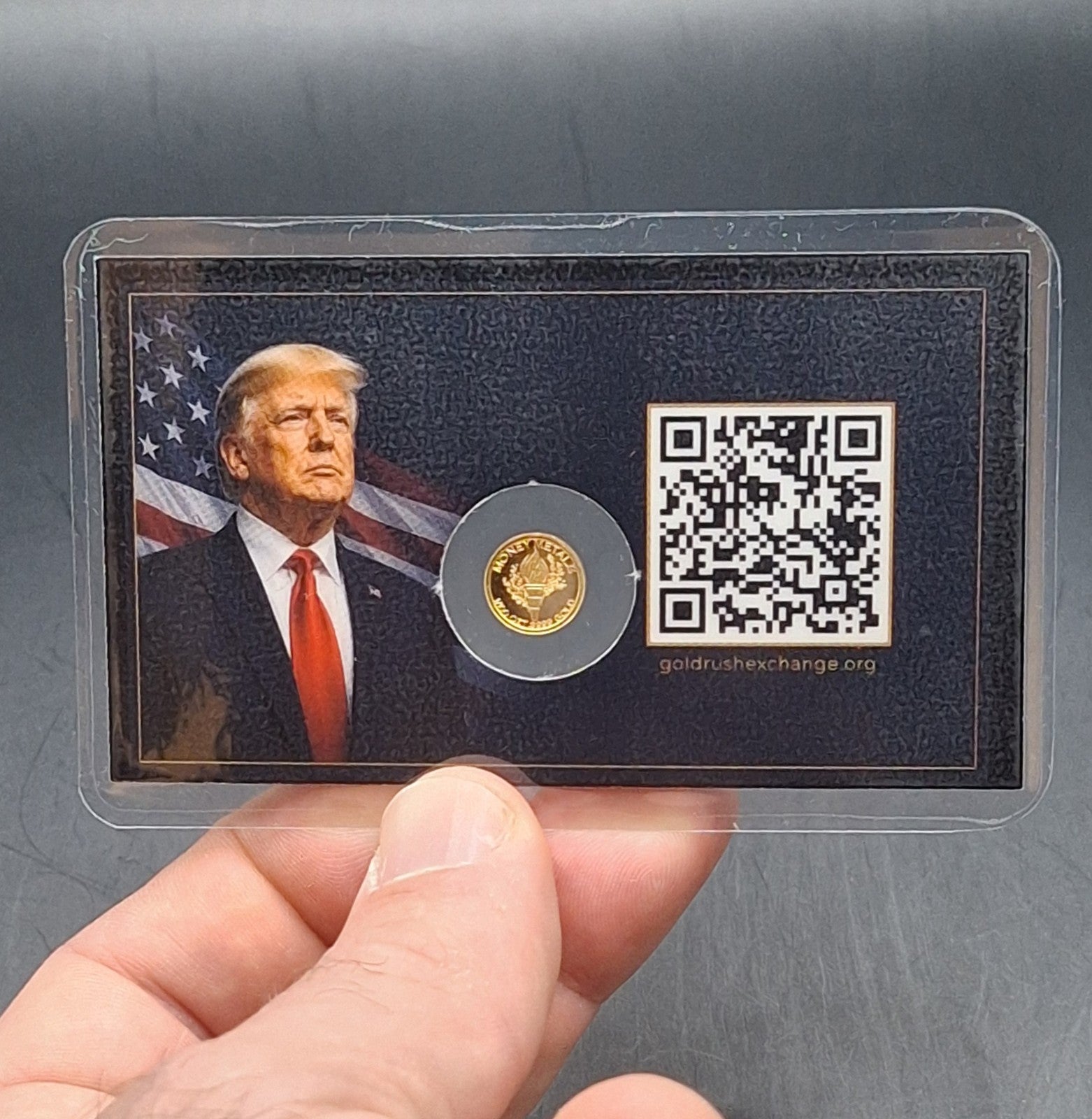 Donald Trump Laminated Tribute Card w/ 1/200 oz .9999 Pure Gold Mercury Round