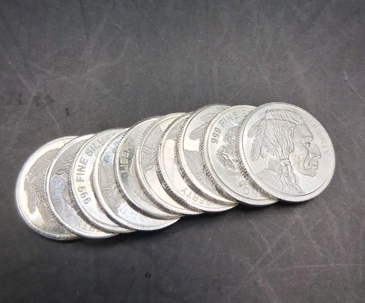 Lot of 10 - 1 Gram Silver Round .999 Fine Silver Bullion Buffalo Indian Head