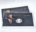 Set of 2 - Donald J Trump Tribute Cards w/ 1g .999 Silver Walking Liberty Round