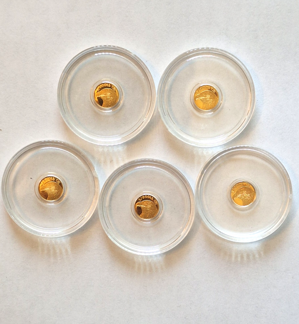LOT 5x - 1/500 oz .9999 Fine Gold Round American Eagle in Capsule FREE SHIPPING