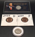 Trump Silver Mercury Dime Card, Buffalo Nickel & 2025 P&D Cent Set BU Coins