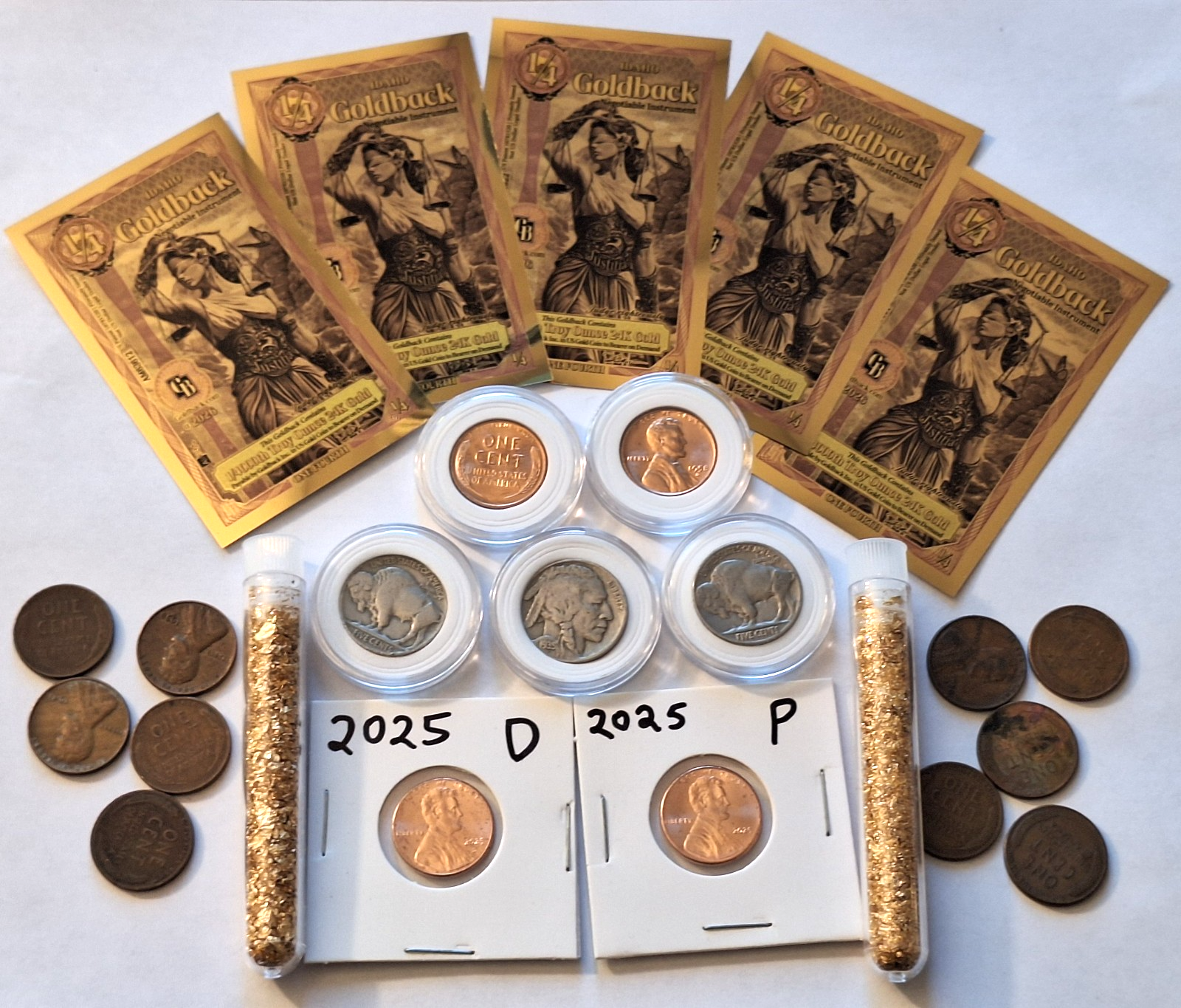 ESTATE SALE COIN LOT | Wheat Pennies, Buffalo Nickels, Goldbacks & Gold Flakes