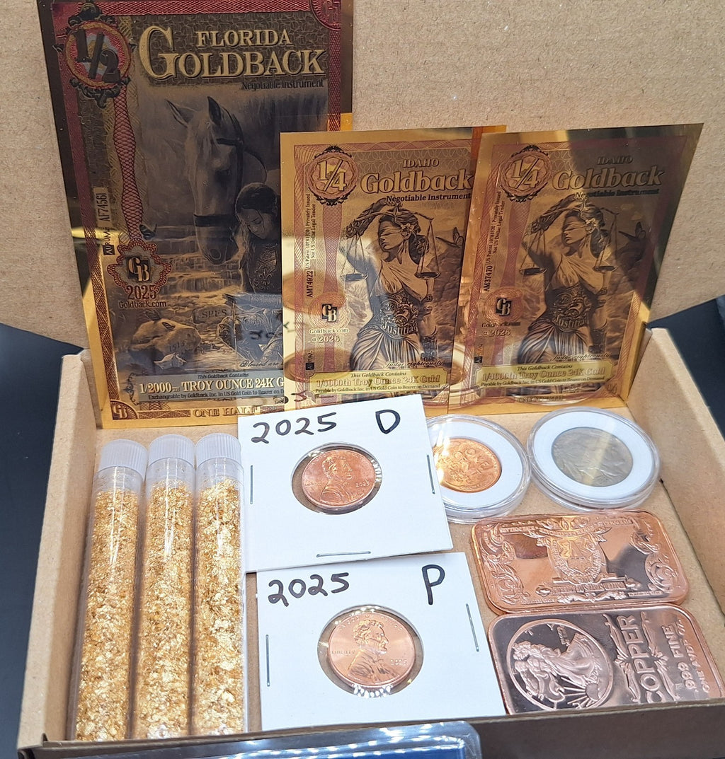 DELUXE ESTATE SALE LOT Goldbacks Silver Bars Copper Gold Flakes US Coins Trump