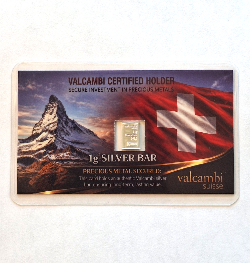 5x 1g Valcambi Suisse Silver Bar .999 Fine Silver in Sealed Swiss Display Card