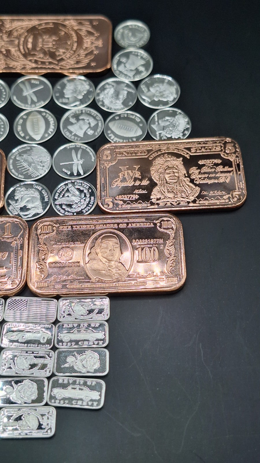 Silver & Copper Bullion Lot .999 Fine Bars Rounds Mixed Designs Set Stacker