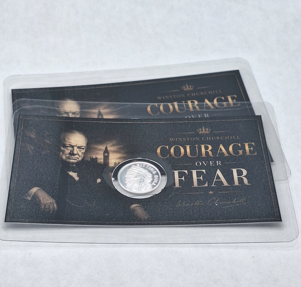 2x - Winston Churchill Tribute Cards Genuine 1g .999 Silver Sitting Bull Round