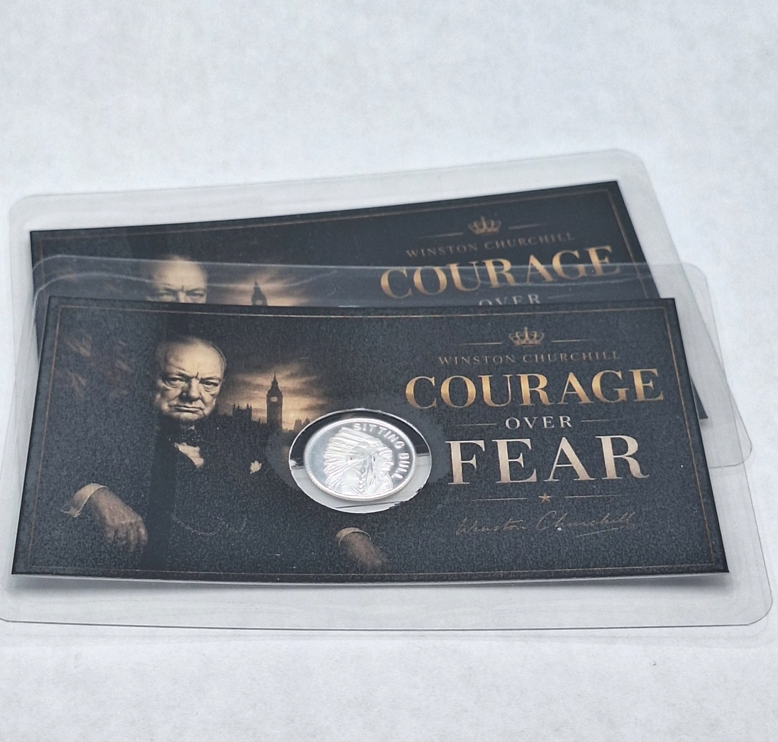 2x - Winston Churchill Tribute Cards Genuine 1g .999 Silver Sitting Bull Round