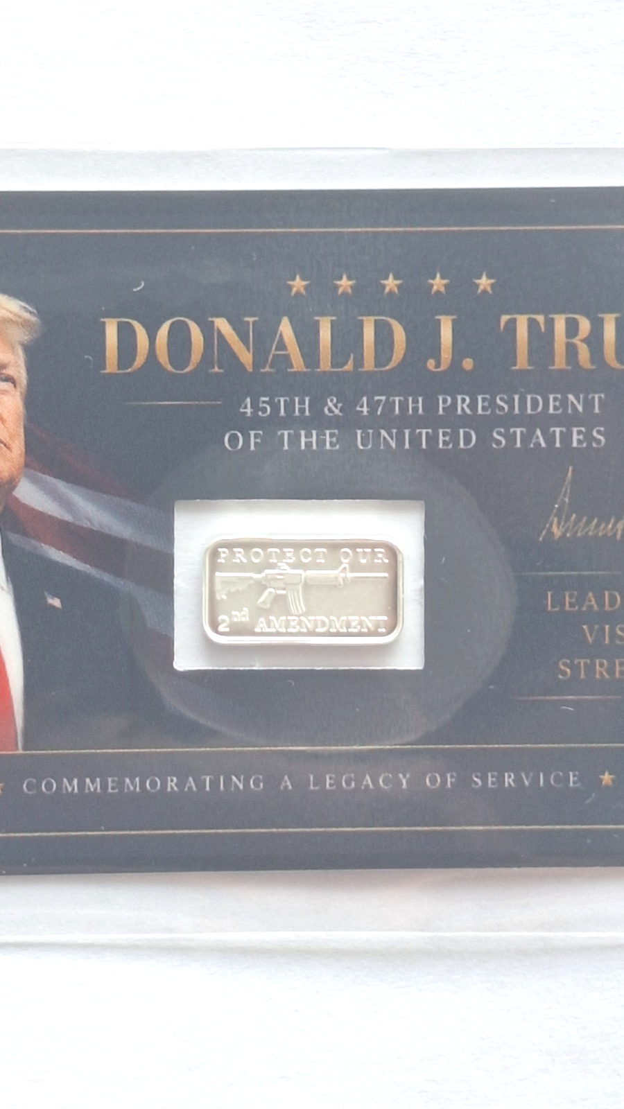 Donald Trump Tribute Card Protect Our 2nd Amendment 1 Gram .999 Silver Bar FS