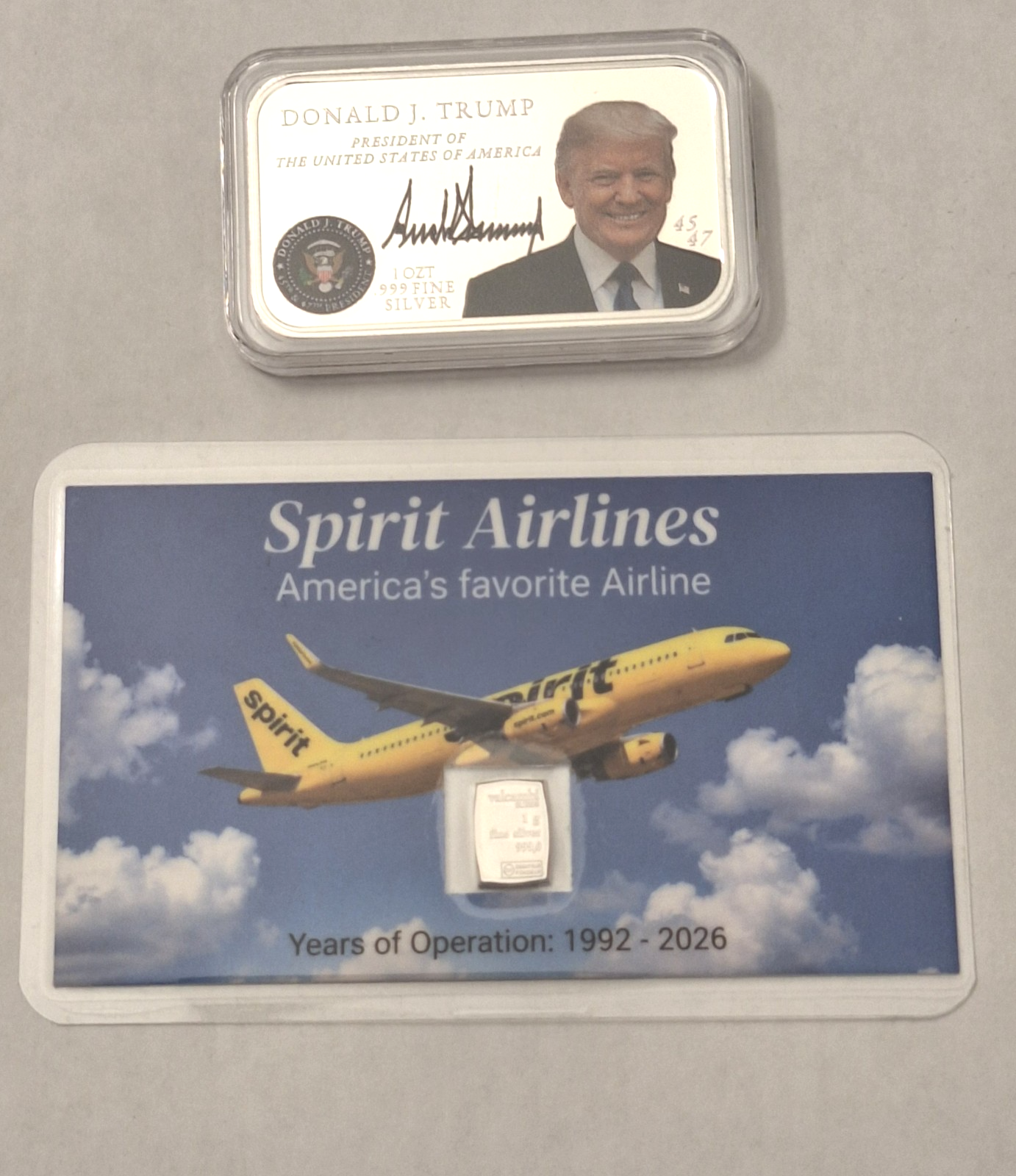 Colorized Trump Presidential 1oz .999 Silver Bar + BONUS Spirit Silver Card