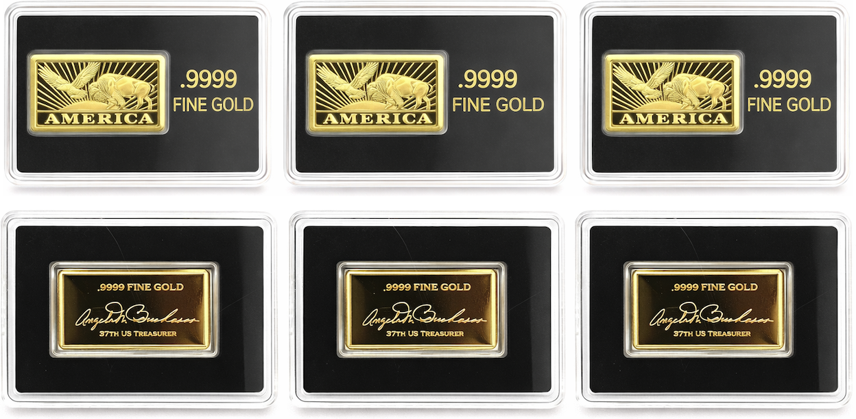 ✨ Set of 3 🇺🇸 Buffalo Eagle .9999 Pure Gold Bars | America Tribute Bar