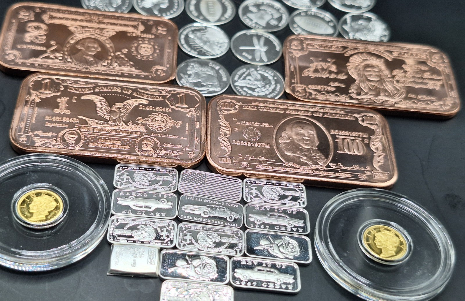 Precious Metals Bullion Lot Gold Silver Copper .999 Bars Rounds Mixed Stacker