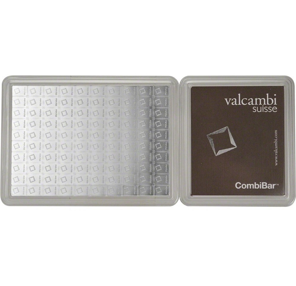 100 gram Silver Bar - Valcambi 100x1 Gram Silver CombiBar with Assay Card