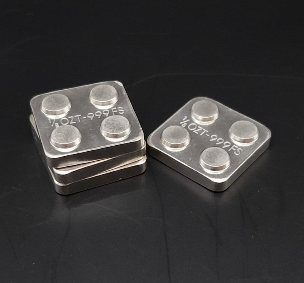 1/8 oz .999 Fine Silver Stackable Bar Building Block Style Bullion + Gold Flakes