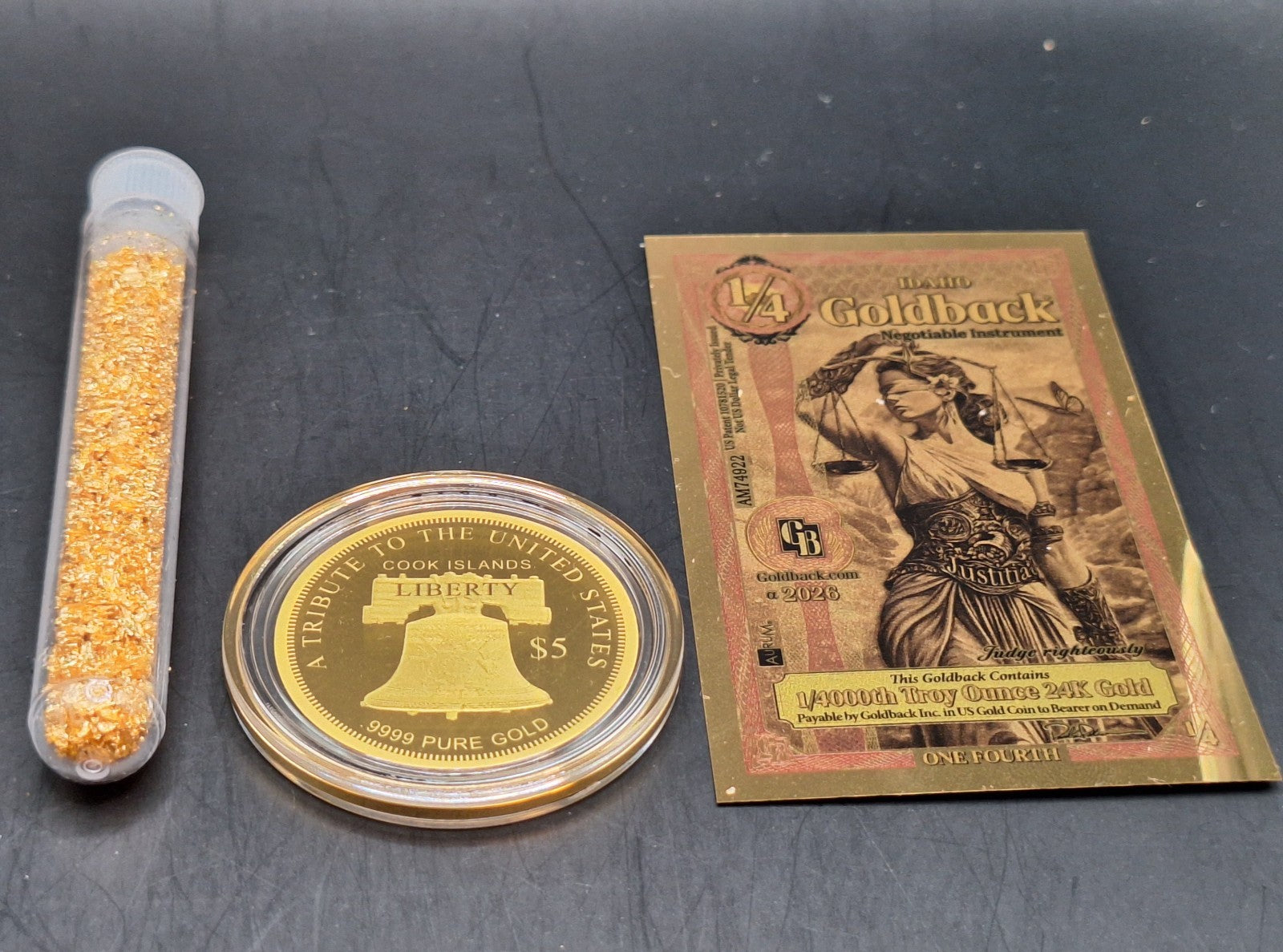 Deluxe Gold Collection Statue of Liberty Gold Coin, Goldback & Gold Flakes
