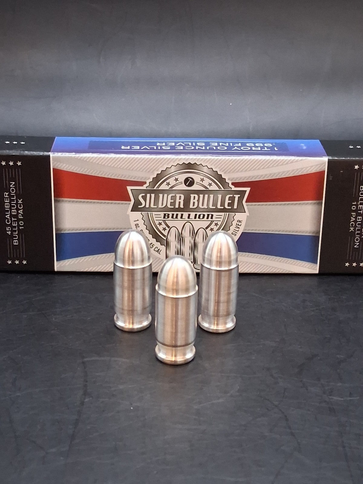 Lot 3 x 1oz Silver Bullet Bullion .999 Fine Silver .45 Auto ACP 3oz Total