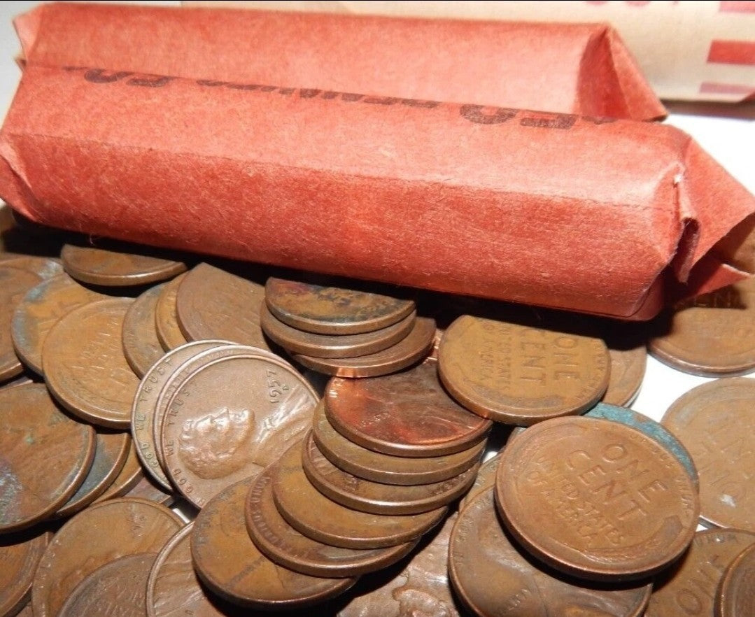 LINCOLN WHEAT CENT ROLLS 1909-1958-50 coins US COINS PENNY
