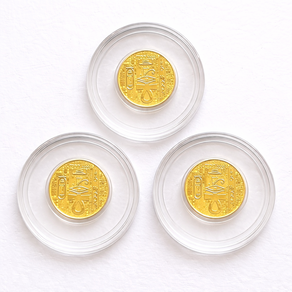 3x 1/200 oz Pure Gold Egyptian Scarab Rounds + 2x FREE 1/4000 oz Idaho Goldbacks