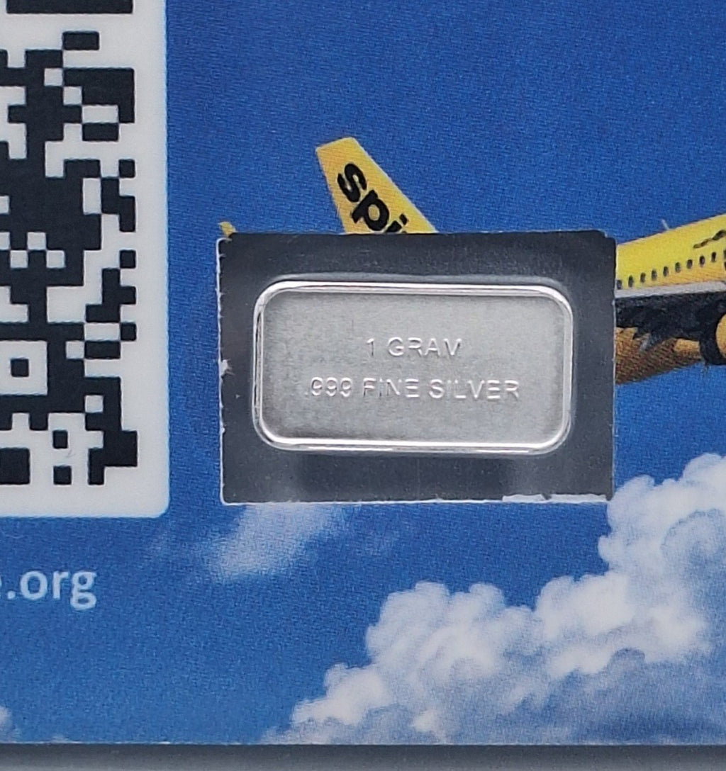 Spirit Airlines Tribute Card w/ Genuine 1g .999 Fine Silver American Flag Bar