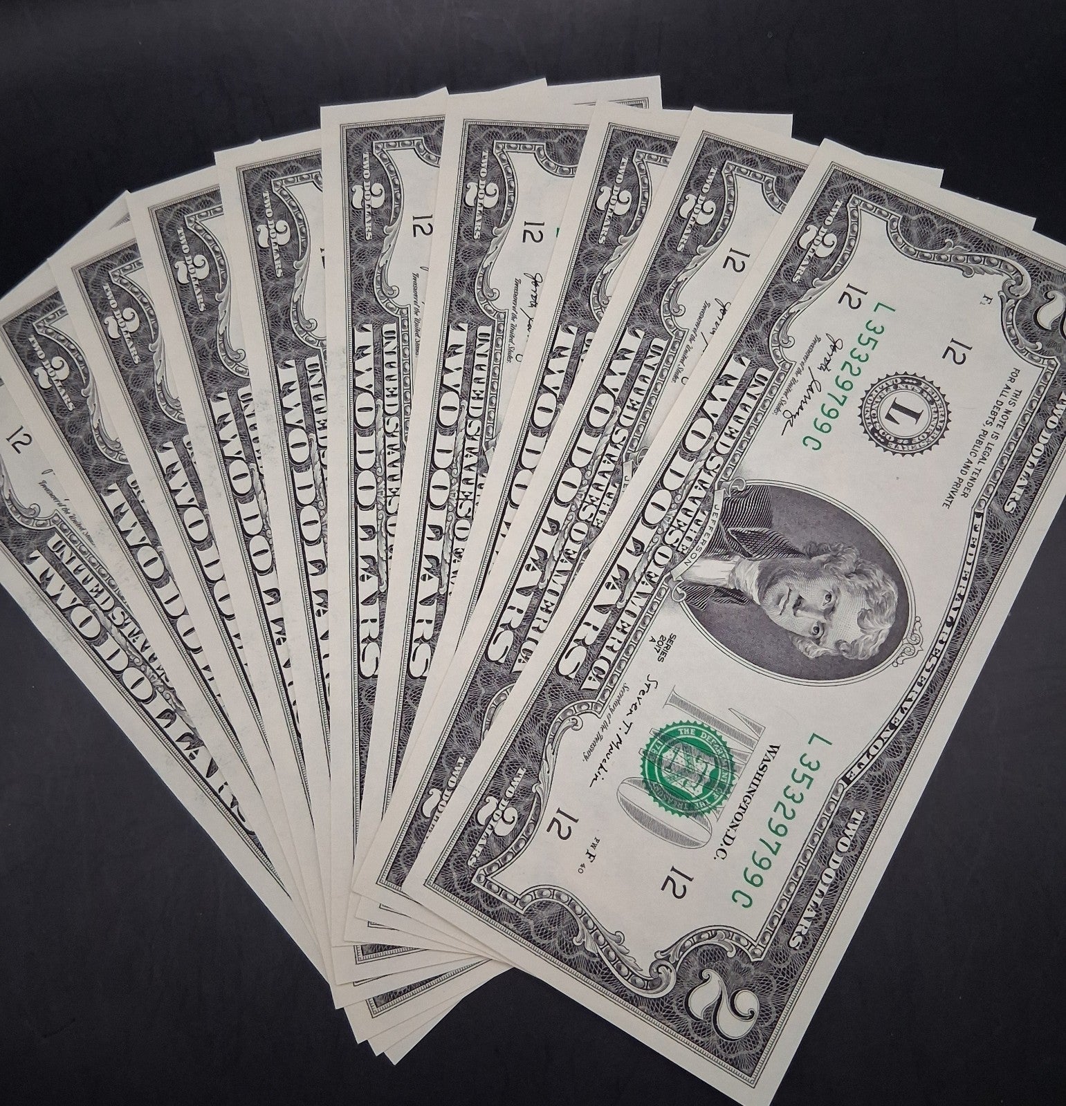 Lot 3 x $2 Bill Two Dollar Bill Uncirculated $6 Total Random Year Genuine Crisp