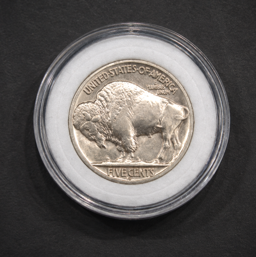 Buffalo / Indian Head Nickel Coin – Full Date – Vintage US 5¢ Coin in Holder