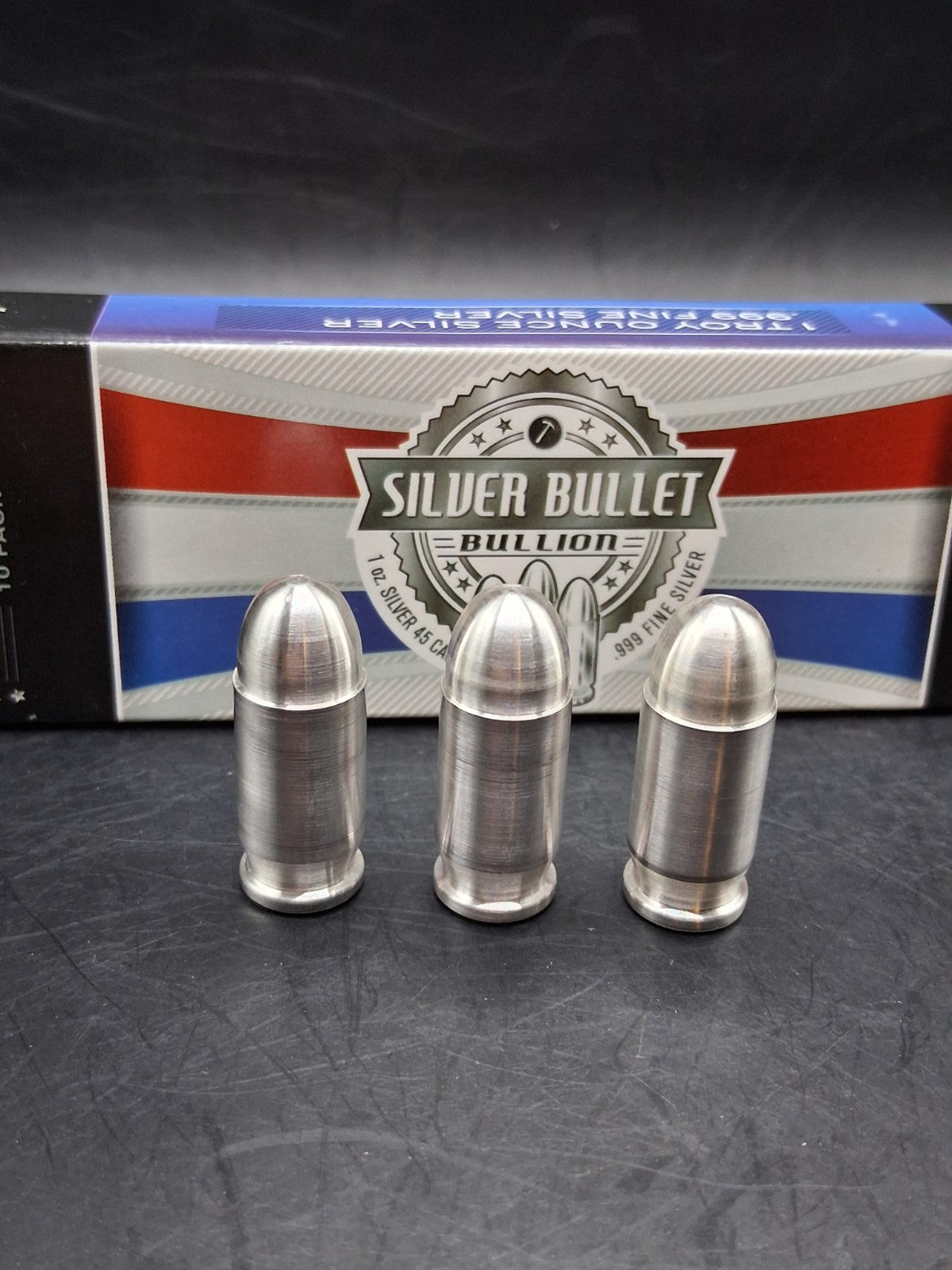 Lot 3 x 1oz Silver Bullet Bullion .999 Fine Silver .45 Auto ACP 3oz Total
