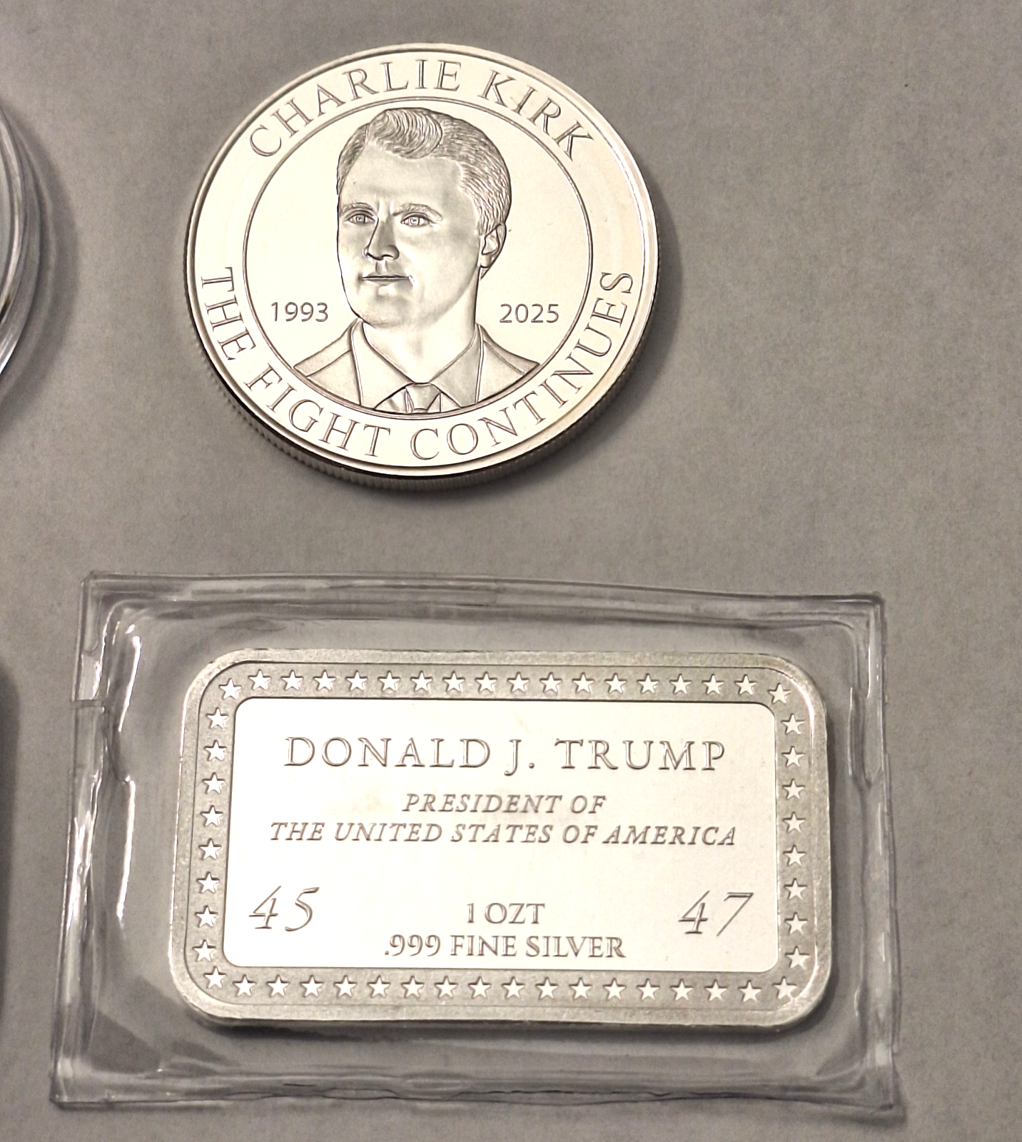 Ultimate Charlie Kirk & Trump 4pc .999 Silver Set + Colorized Trump Bar 🇺🇸