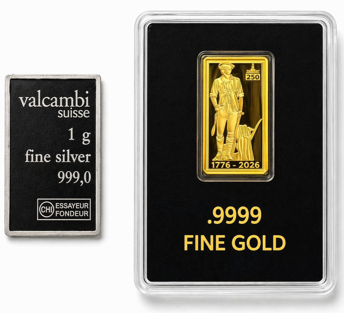 🇺🇸 Minuteman Freedom .9999 Gold Bullion Bar + FREE Valcambi Silver Bar ✨