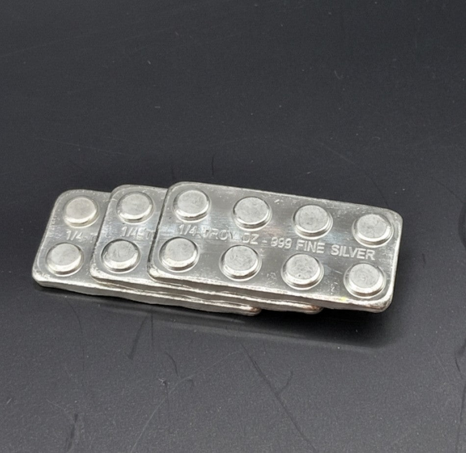 Lot of 3 - 1/4 oz .999 Fine Silver Bars (3/4 oz Total) Stackable Building Blocks