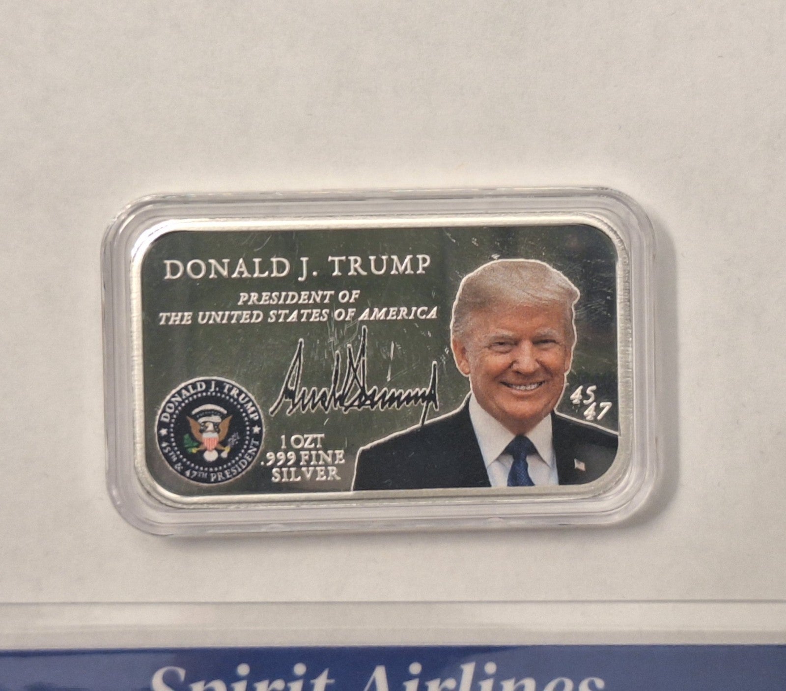 Colorized Trump Presidential 1oz .999 Silver Bar + BONUS Spirit Silver Card