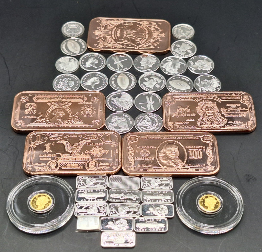 Precious Metals Bullion Lot Gold Silver Copper .999 Bars Rounds Mixed Stacker