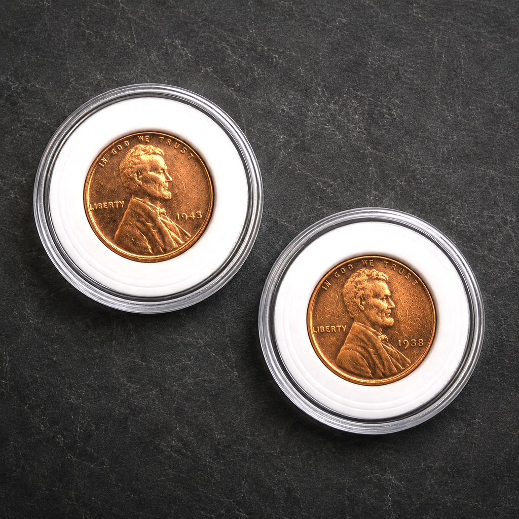 LOT OF 2 Lincoln Wheat Penny Cent BU Uncirculated - Brilliant Coin in Hard Case