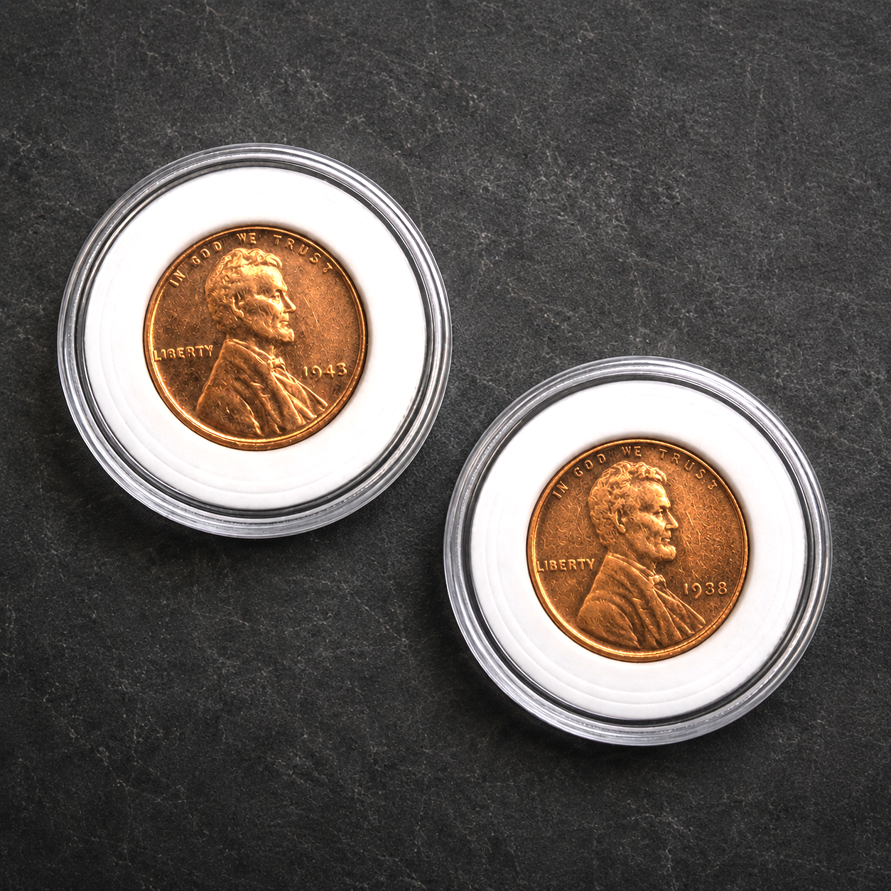 LOT OF 2 Lincoln Wheat Penny Cent BU Uncirculated - Brilliant Coin in Hard Case