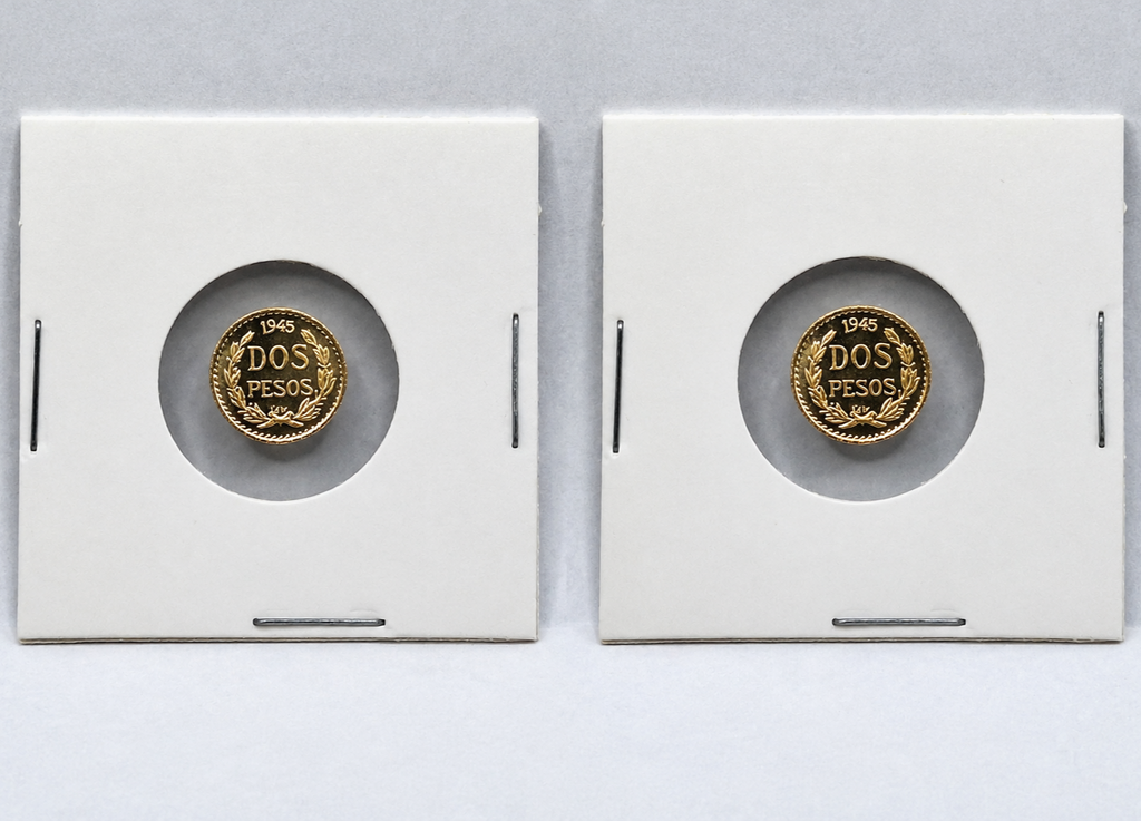 LOT OF 2 ✨ 14K 2 Pesos Gold Coin 🇲🇽💰 Privately Minted *IN Protective Holder*
