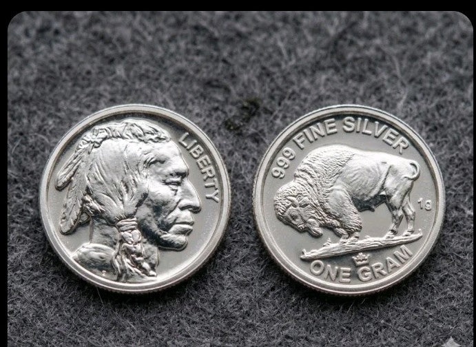 LOT 2 X 1 GRAM .999 FINE SILVER MONARCH BUFFALO INDIAN HEAD ROUNDS BU