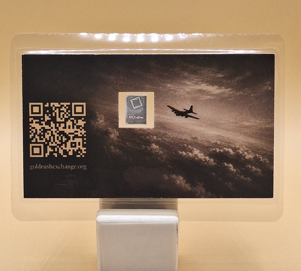 B-17 Flying Fortress Card w/ Genuine 1g Valcambi Suisse .999 Fine Silver Bar