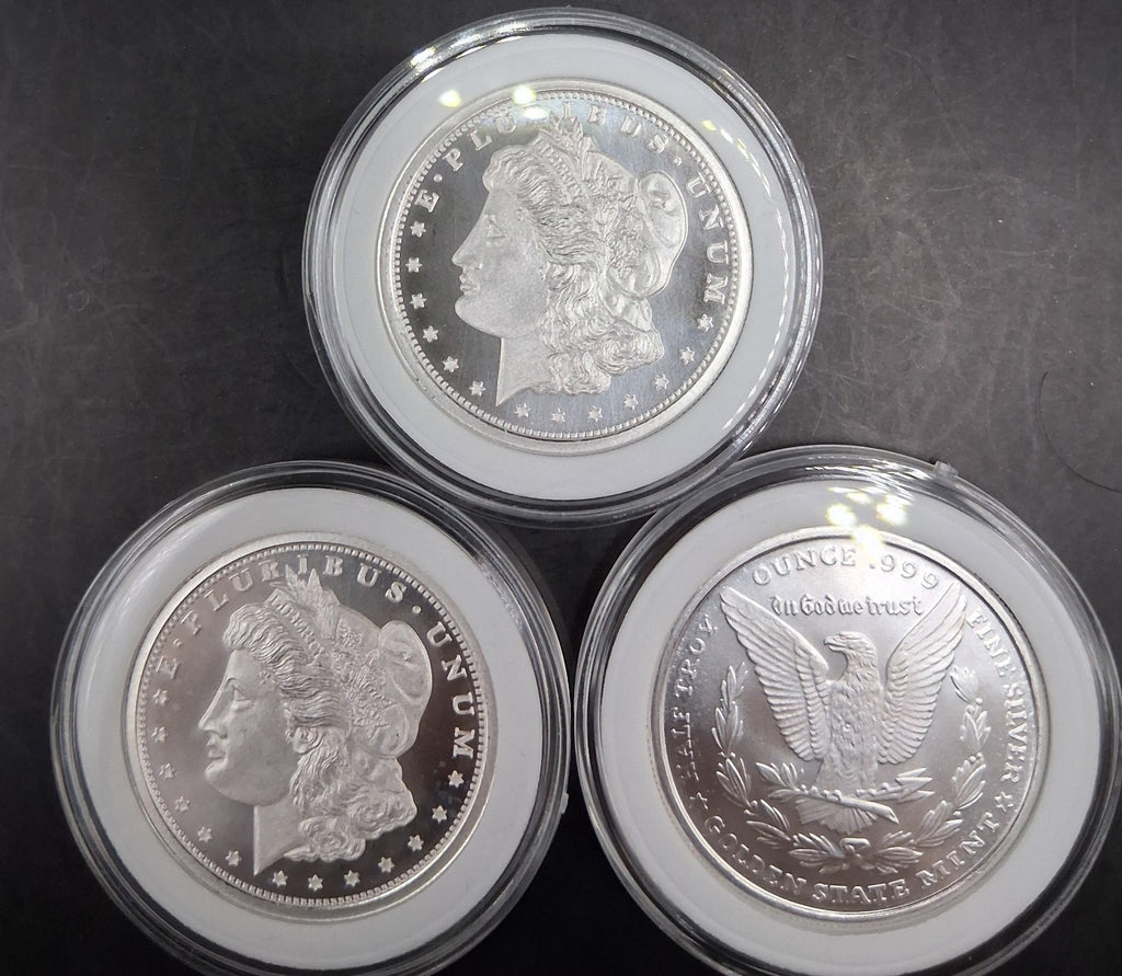 Lot 3 Silver American Eagle Morgan .5 oz Round in Hard Case Bullion 1.5oz Total