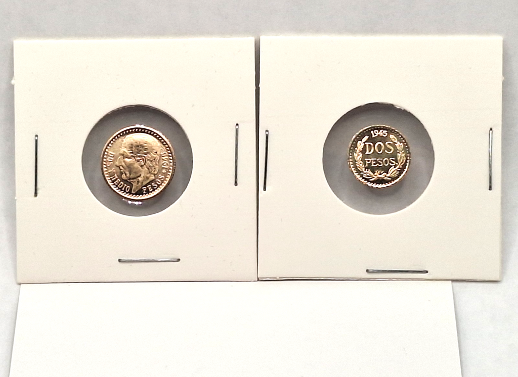 14K Gold 2 Pesos & 2.5 Pesos Coin Set Privately Minted in Protective Holders