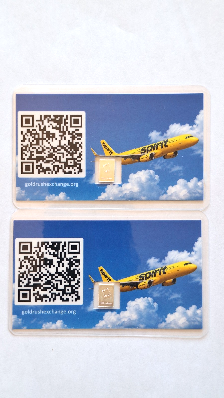 2x Rare Spirit Airlines Tribute Cards w/ 1 Gram Valcambi Silver Bar (1992-2026)