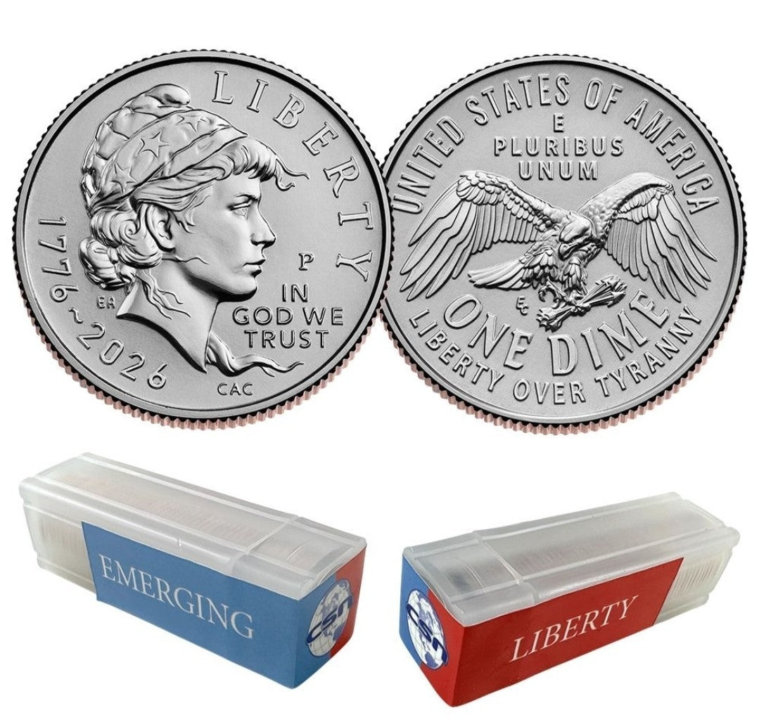 America 250 EMERGING LIBERTY DIMES 1776–2026 Uncirculated Rolls Set - P & D Mint