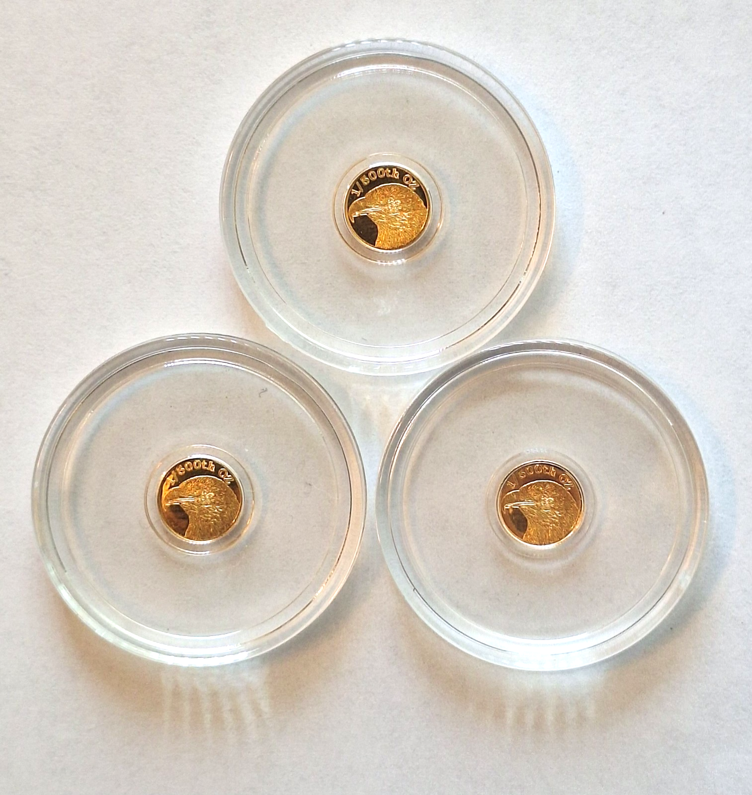 LOT 3x - 1/500 oz .9999 Fine Gold Round American Eagle in Capsule FREE SHIPPING
